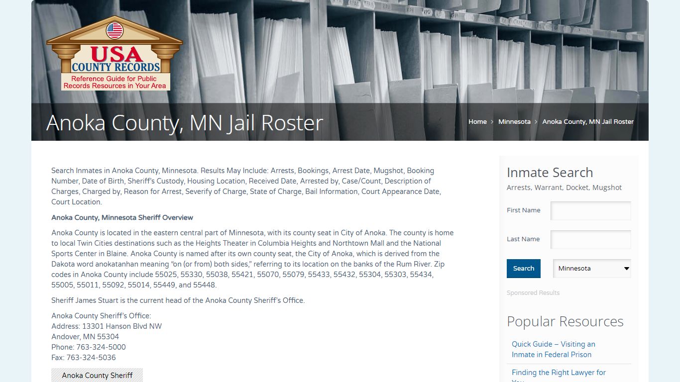Anoka County, MN Jail Roster | Name Search
